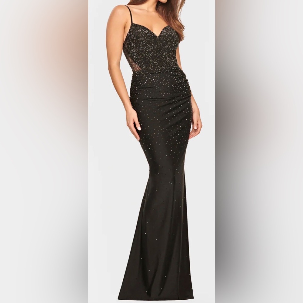 Faviana Black Beaded Gown